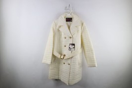 NOS Vintage 60s 70s Womens 1 Quilted Belted Puffer Trench Coat Jacket USA White - £78.26 GBP