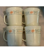 Corning Coffee Mugs Cups Wave OK (4) blue w Peach Flowers - $29.00