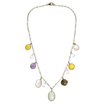 Rainbow Dream Natural Multi Stone Dangle Gold Over .925 Silver Necklace - £65.43 GBP