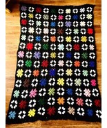 Granny Square Afghan 80’s Hand Crochet Black Multi Roseanne Sofa Throw 6... - £26.33 GBP