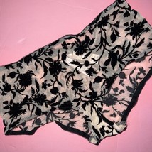 Victoria&#39;s Secret S,M SHORTIE Panty BEIGE Black Floral FLOCKED velour Ve... - $29.69