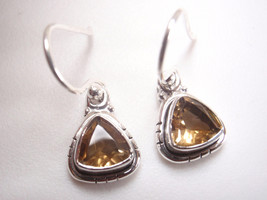 Very Small Faceted Citrine Triangle 925 Sterling Silver Dangle Earrings - £10.78 GBP