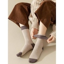 Colorblock Crew Socks 3-Pair Brown Comfy Breathable College Style Womens... - $10.18