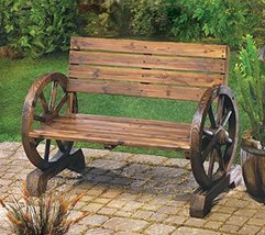 Wooden Wagon Wheel Bench Garden Loveseat Rustic Outdoor Park Furniture Porch - £87.66 GBP