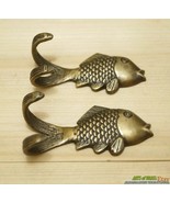 Lot of 2 Vintage Solid Brass GOLDFISH Antique Wall Mount Coat Hat Hooks - $38.97 CAD