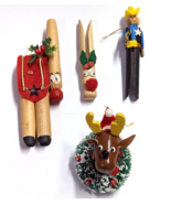Reindeer Cowboy  Wooden Clothespin HoldersChristmas Ornaments set 4 - £7.85 GBP