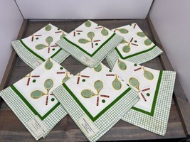 Set of 6 Vintage Cloth Napkins Tennis Pickleball Unused - £48.24 GBP