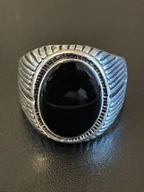 Oval Black Obsidian Stone S925 Stamped Silver Plated Woman Men Ring Size 10 - £11.74 GBP