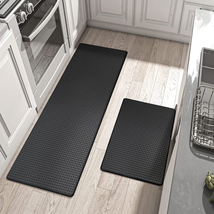 Kitchen Rugs And Mats Cushioned Anti Fatigue Comfort 17&quot;x29&quot;+17&quot;x59&quot; Black 2 Set - £49.08 GBP