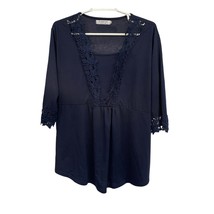 Sweetnight Top Shirt Navy Blue Crochet Trim Size XL - £9.91 GBP