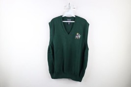 Vintage 90s Lands End Mens XL The Bob &amp; Tom Show Knit Sweater Vest Green USA - £44.35 GBP