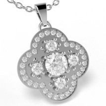 Shamrock Clover Flower Leaf White Topaz Diamond Pendant In 14k White Gold - £513.32 GBP