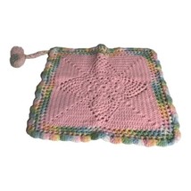 Vintage Handmade Crochet Knit Baby Doll Blanket Small Cover Pastel Borde... - $18.69