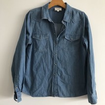 Sezane SERVANNE Shirt Womens 38 US 6 Blue Medium Wash Snap Button Western Blouse - £57.71 GBP