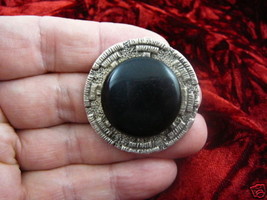 (br-193) Black ONYX stone circle sterling silver pin Aztec look - £29.30 GBP