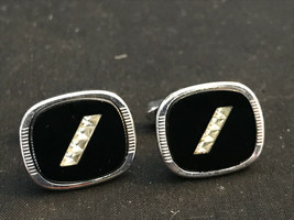 Anson Silver Tone Pair Of Cufflinks Jewelry Black With Unique Design Square - $24.95