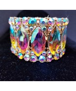 Rhinestone Bracelet Stretch, Gold Tone AB, Crystal Pageant Prom Jewelry,... - £42.33 GBP