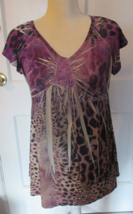 Apt 9 multi color Sublimation Embellished short sleeve Top size L - $7.99