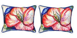 Pair of Betsy Drake Hibiscus Large Indoor Outdoor Pillows 16x20 - £69.81 GBP