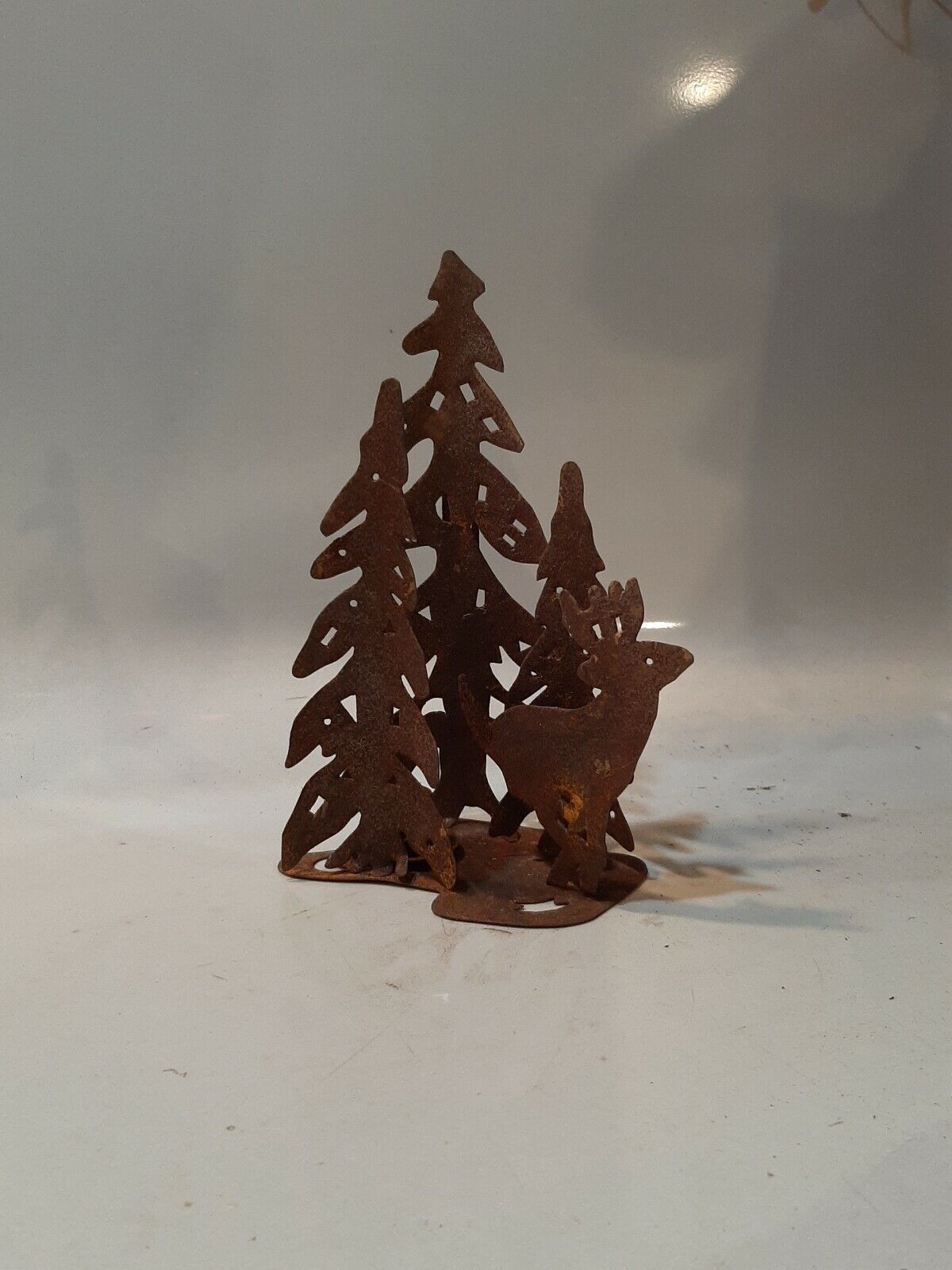 Metal rustic cut out large 10 in. tall, deer &amp; tree design candlestick h... - $9.49
