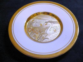 Vintage Chokin Plate Swans Japan 24KT Gold Trim on White Porcelain - £11.61 GBP