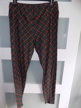 LuLaRoe Leggings Black W/Green Design &amp; Red Flower Size TC Women&#39;s - $18.40