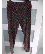 LuLaRoe Leggings Black W/Green Design &amp; Red Flower Size TC Women&#39;s - $354.00 MXN