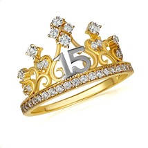 Two Tone CZ Filigree Royal Crown 15 Años Quinceañera Tiara Ring - £159.48 GBP+