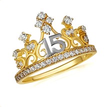 Two Tone CZ Filigree Royal Crown 15 Años Quinceañera Tiara Ring - £174.17 GBP+