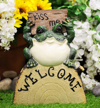 Ebros 12&quot;H Whimsical Green Frog Prince Holding &#39;Kiss Me&#39; And &#39;Welcome&#39; Sign - £31.96 GBP