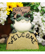 Ebros 12&quot;H Whimsical Green Frog Prince Holding &#39;Kiss Me&#39; And &#39;Welcome&#39; Sign - $55.08 CAD