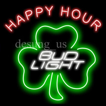 New Bud Light Happy Hour Light Clover Lamp Bar Logo Beer Neon Sign 24&quot;x20&quot; - £199.83 GBP