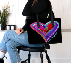 Colorful Abstract Art Heart Painting on Vegan Leather Shoulder Bag Tote Bag  - £78.15 GBP