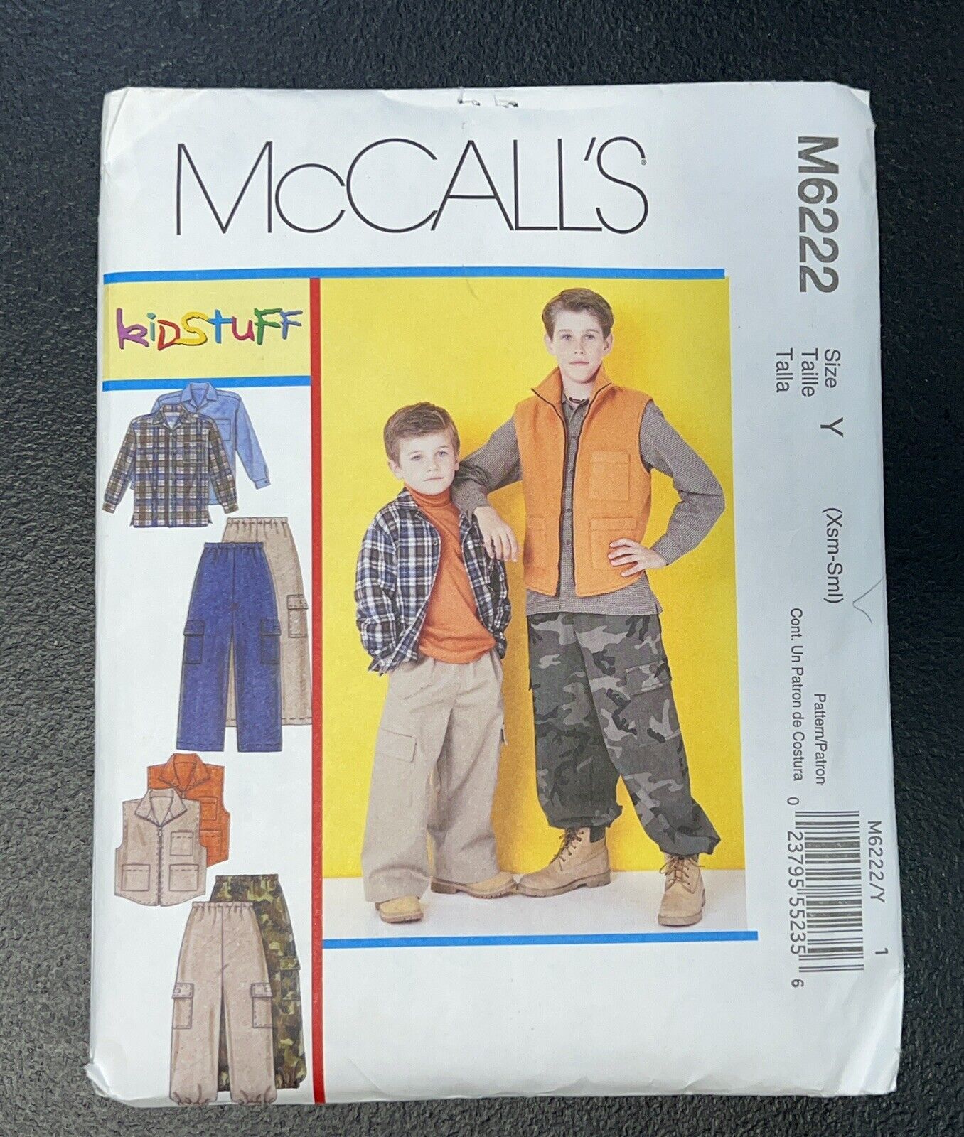 McCalls M6222 Kids Hunting Vest Shirt Cargo Pants Size XS-S Uncut - £4.64 GBP