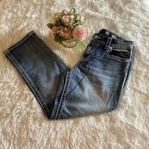 Miss Me Easy Crop Mid Rise Embellished Jeans, Size 29, Denim, Blue, Cotton Blend - £51.89 GBP