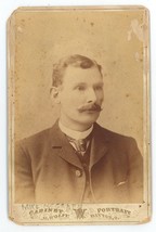 Antique c1880s ID&#39;d Cabinet Card Handsome Man Mike McGrath Mustache Dayton, OH - £12.51 GBP