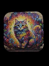 Handmade Glossy Refrigerator Magnet – Radiant Floral Cat – Rainbow Fanta... - $6.62 CAD