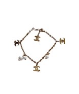 Fashion Jewelry Gold Tone Charm Bracelet Faux Pearls/Cc Never Worn - $68.67 CAD