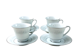 4 Noritake Cumberland Tea Coffee Cup and Saucer Platinum Rim  Footed VTG - $38.02