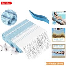 Extra Large 74"x38" Light Blue Turkish Towel - Quick Dry &amp; Soft Beach Es... - $20.74