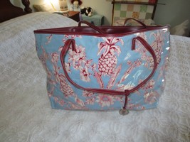 Liz &amp; Co. Floral &amp; Pineapple Vinyl Covered Cloth Zippered Tote -22&quot; X 11.5&quot; X 5&quot; - $14.85