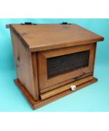Farmhouse Solid Wood Bread Box Pull Out Cutting Board Mesh Door Primitiv... - $197.99