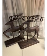 Pair Brown Metal Reindeer 8 Candleholders. 13.5&quot;T, 11&quot; L, 4.5&quot;W. Christm... - £11.47 GBP