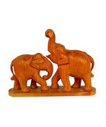 Figurine Wooden Two Elephant Statue Art Hand Carved Rare Wild Animal Scu... - £140.58 GBP