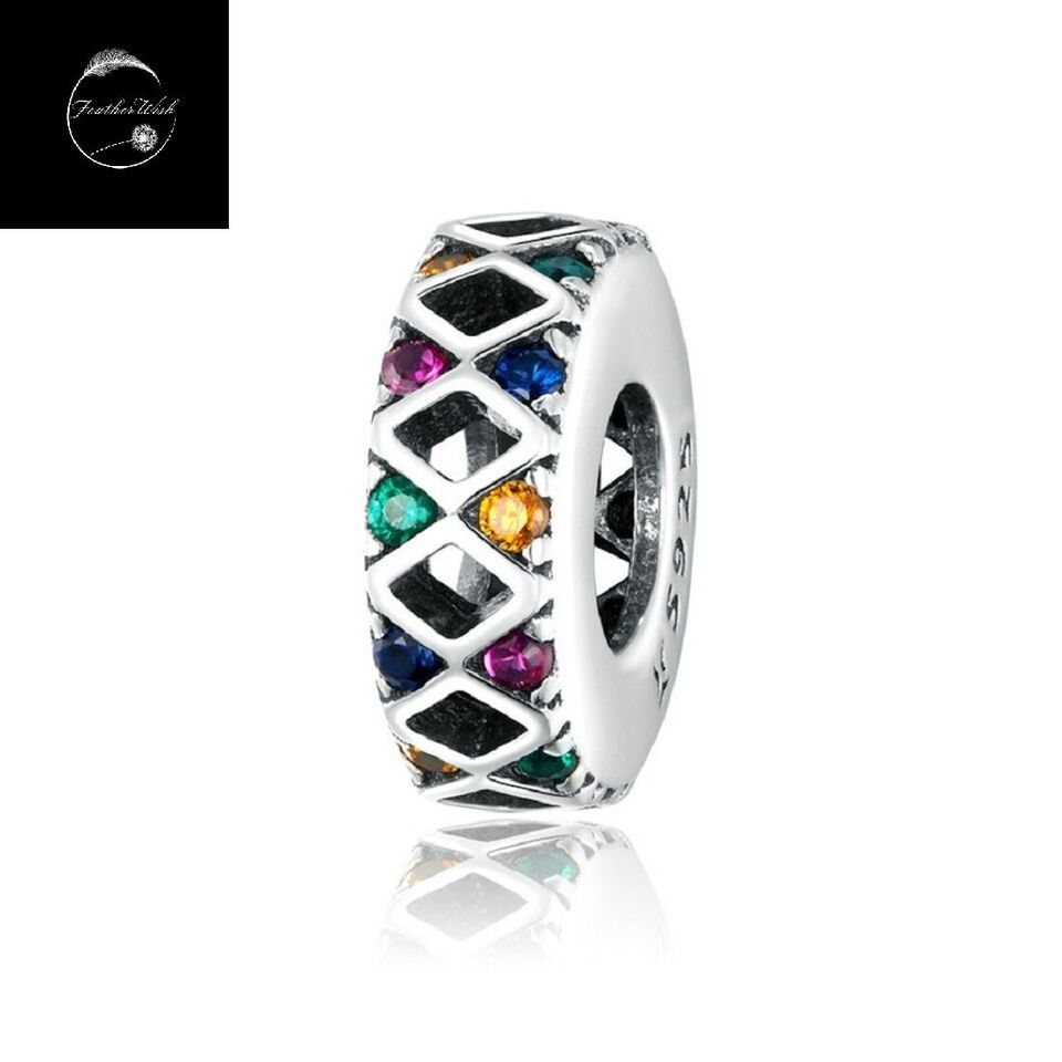 Primary image for Rainbow Spacer Charm Genuine Sterling Silver 925 For Bracelets With Cubic Zircon