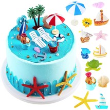 24 Pieces Hawaiian Beach Cake Decoration Green Palm Tree Cake Toppers Summer Bea - £20.88 GBP