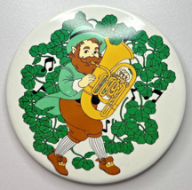 Vintage American Greetings Leprechaun Playing Tuba Pinback Button 3&quot; PB95-A - $12.99
