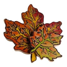 Autumn Leaf Leaves Pin Brooch Handmade Orange Accent Hand Painted Signed  2.25&quot; - $13.12