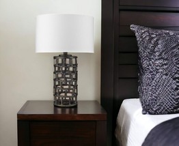 26&quot; Black Metal Column Table Lamp With White Drum Shade - £545.64 GBP