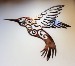 Hummingbird w/ Ornamental Design - Metal Wall Art - Copper 20&quot; x 11&quot; - £42.37 GBP